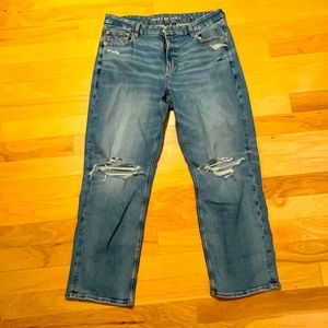 American Eagle Curvy Straight Leg Stretch Ripped Denim Jeans, Size 18